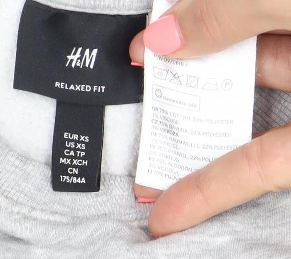 H&M Womens Grey XS Relaxed Fit Sweatshirt Pullover Crew Neck
