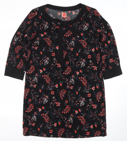 Miss Captain Womens Black Floral Shift Dress Size 12 3/4 Sleeve Bow Detail