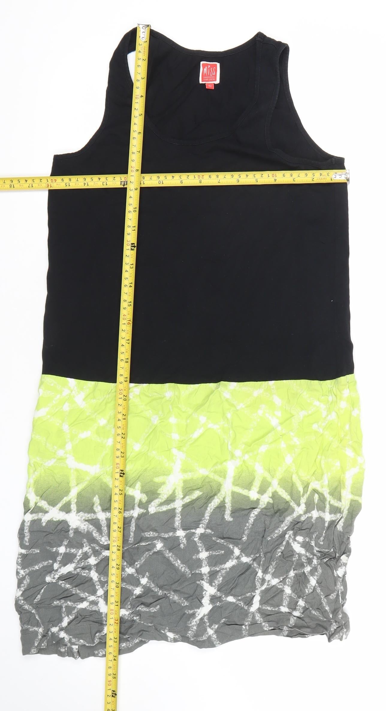 Miss Captain Womens Black Green Grey Tie Dye Tank Dress Size 14