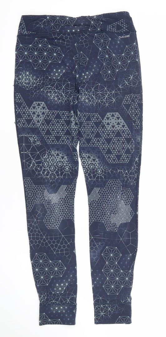 Reebok Womens Blue Geometric Print Leggings Size S Slim Fit