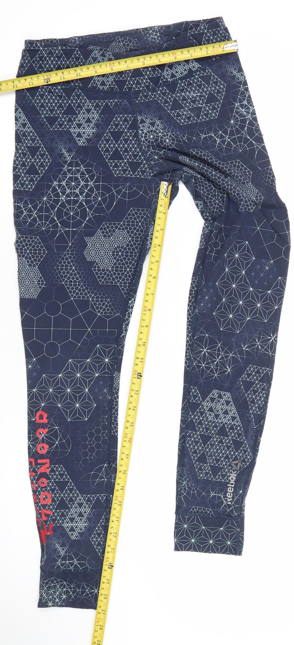 Reebok Womens Blue Geometric Print Leggings Size S Slim Fit