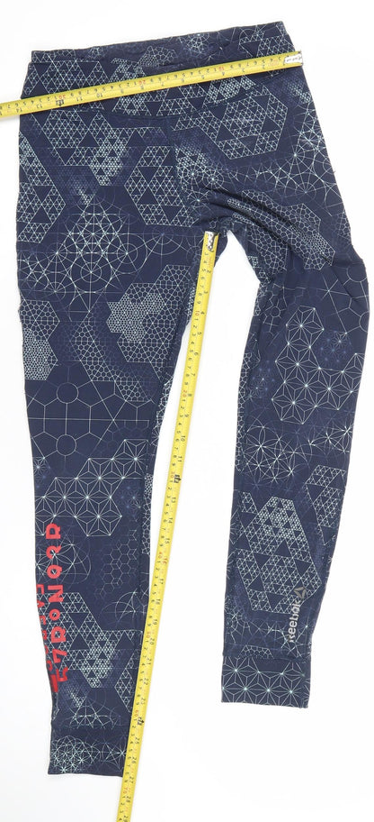 Reebok Womens Blue Geometric Print Leggings Size S Slim Fit