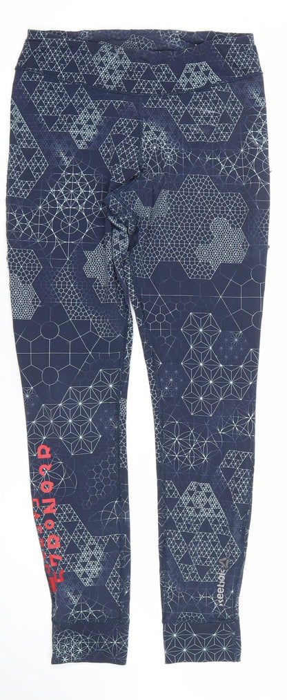 Reebok Womens Blue Geometric Print Leggings Size S Slim Fit