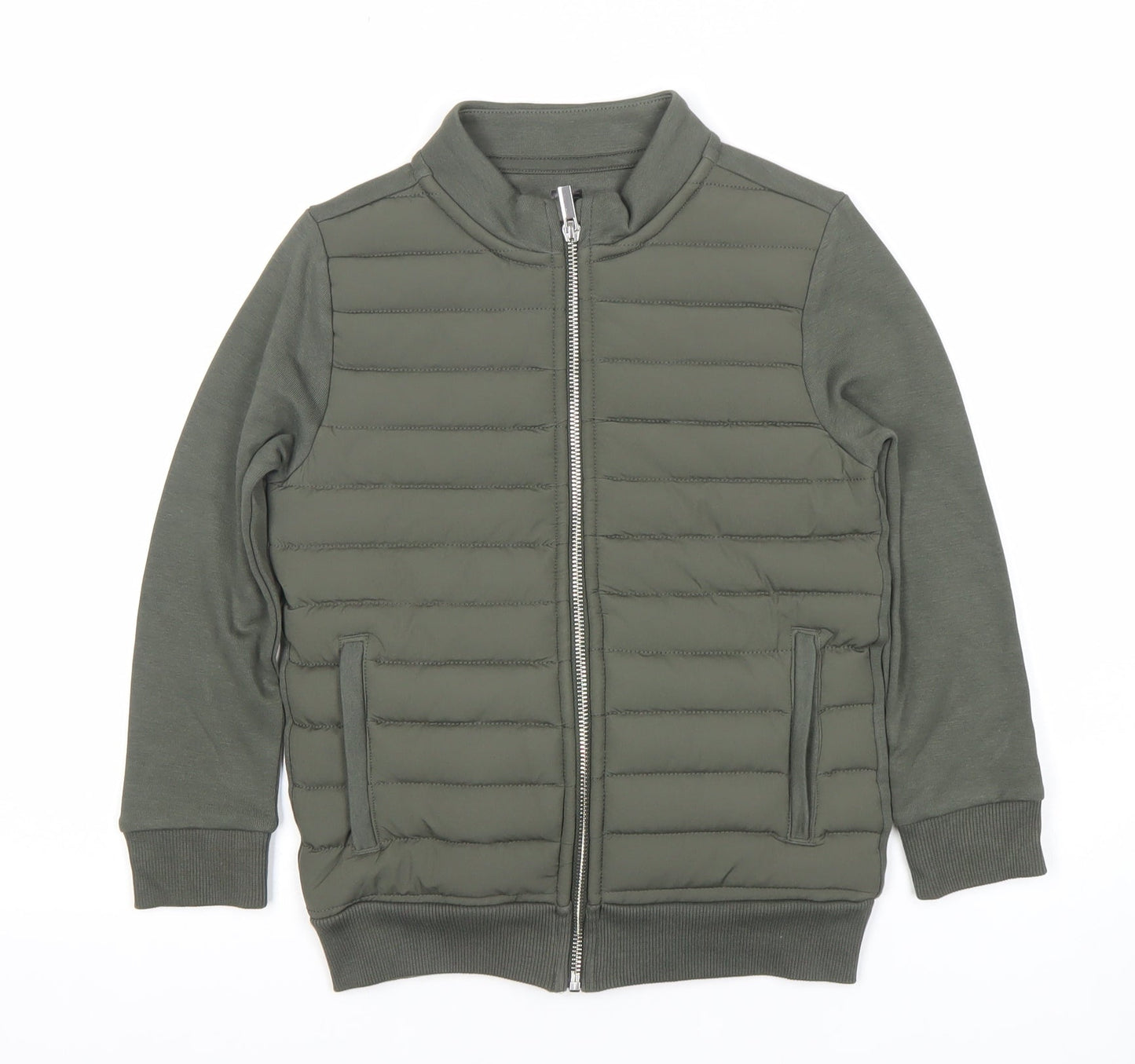 F&F Boys Green Bomber Jacket 7 Years Full Zip Quilted Mid-Length