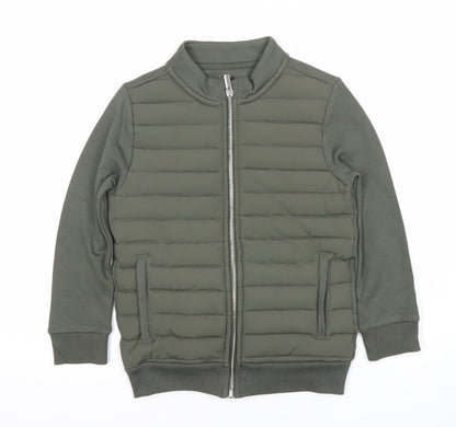 F&F Boys Green Bomber Jacket 7 Years Full Zip Quilted Mid-Length