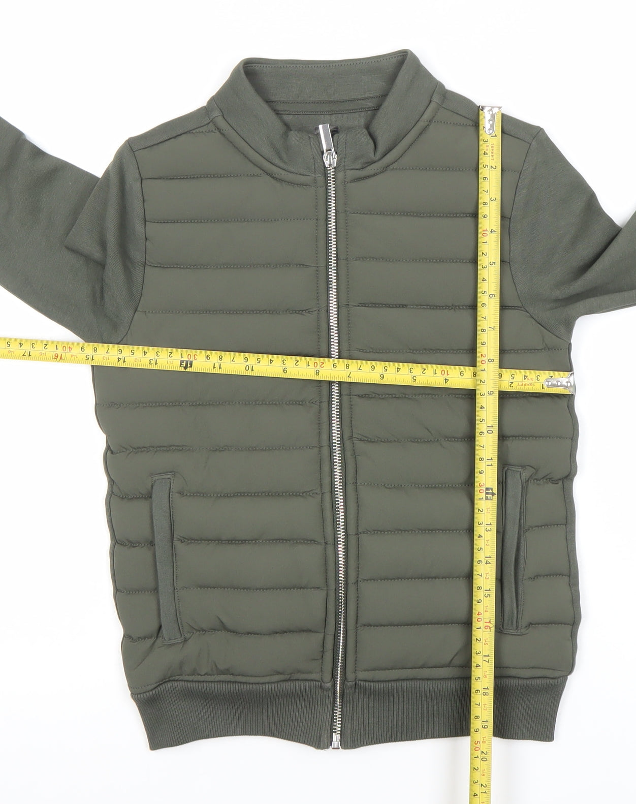 F&F Boys Green Bomber Jacket 7 Years Full Zip Quilted Mid-Length