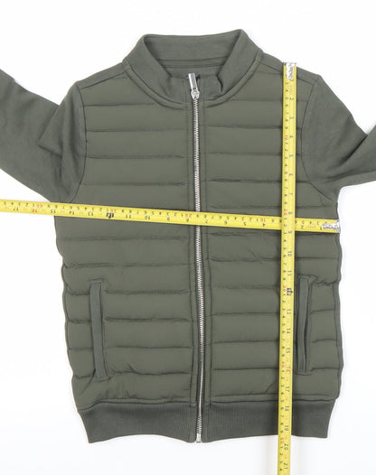F&F Boys Green Bomber Jacket 7 Years Full Zip Quilted Mid-Length