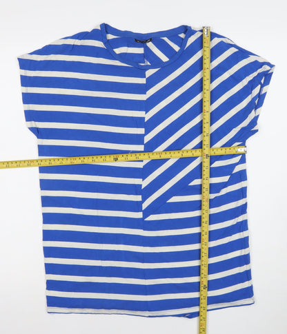Warehouse Women’s Blue Striped T-Shirt Size 10 Viscose Elastane