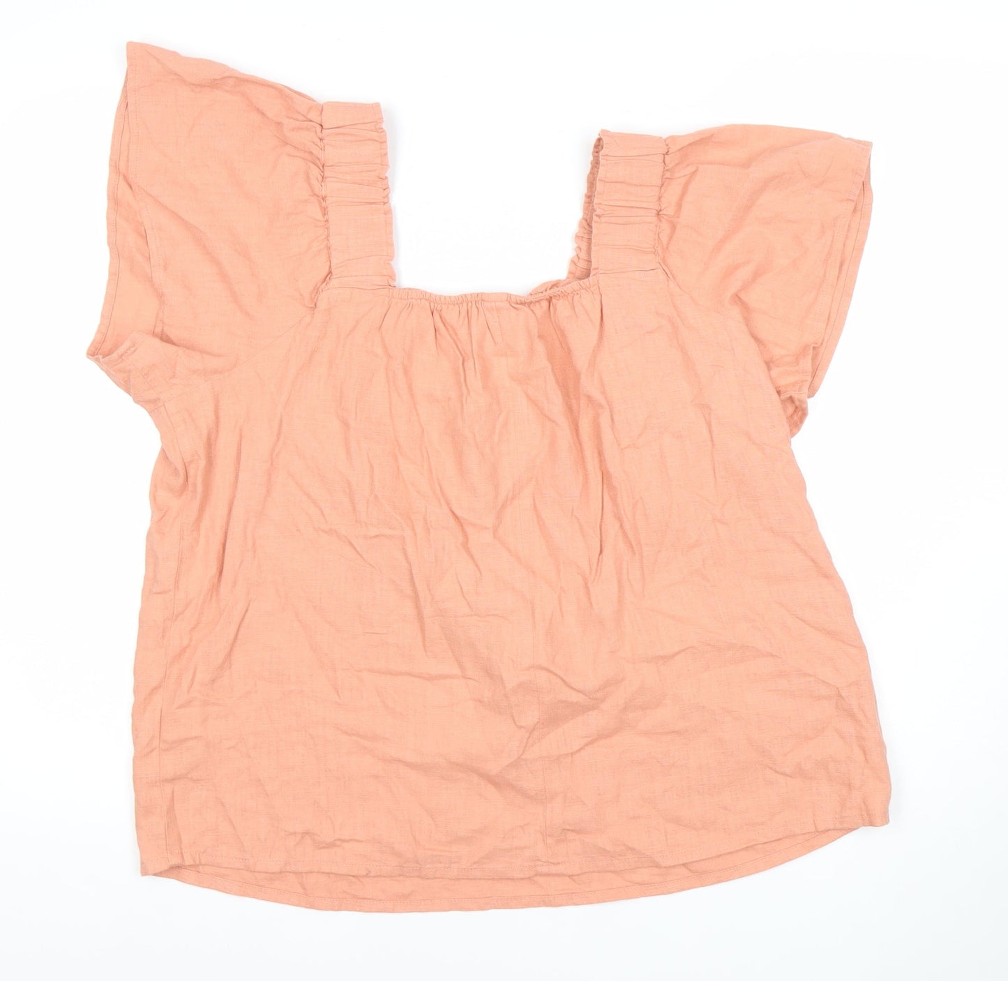 Next Womens Pink Linen Blend Blouse Size 12 Flutter Sleeve