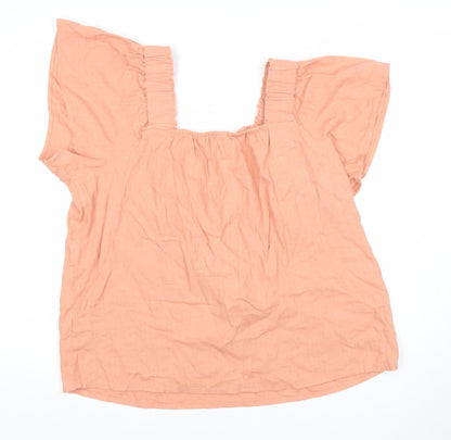 Next Womens Pink Linen Blend Blouse Size 12 Flutter Sleeve
