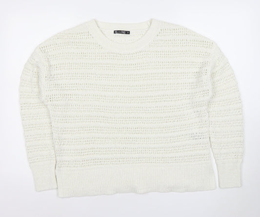 Dunnes Women’s White Medium Open-Knit Pullover Jumper M