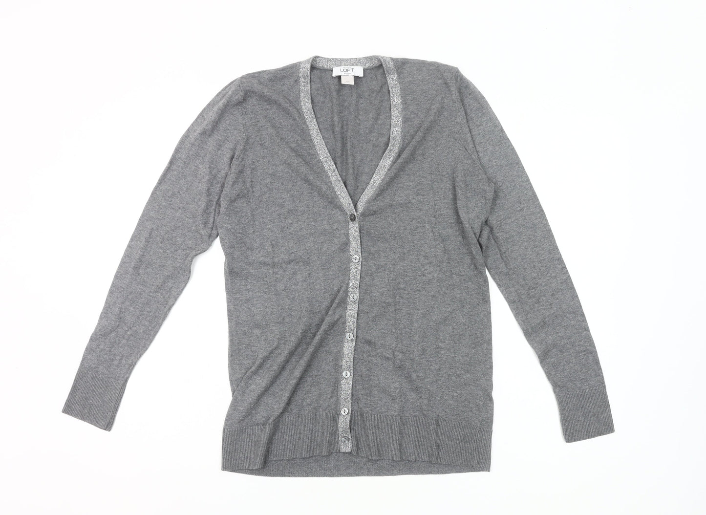 Ann Taylor LOFT Women’s Grey Petite M Cardigan V-Neck Knit Jumper