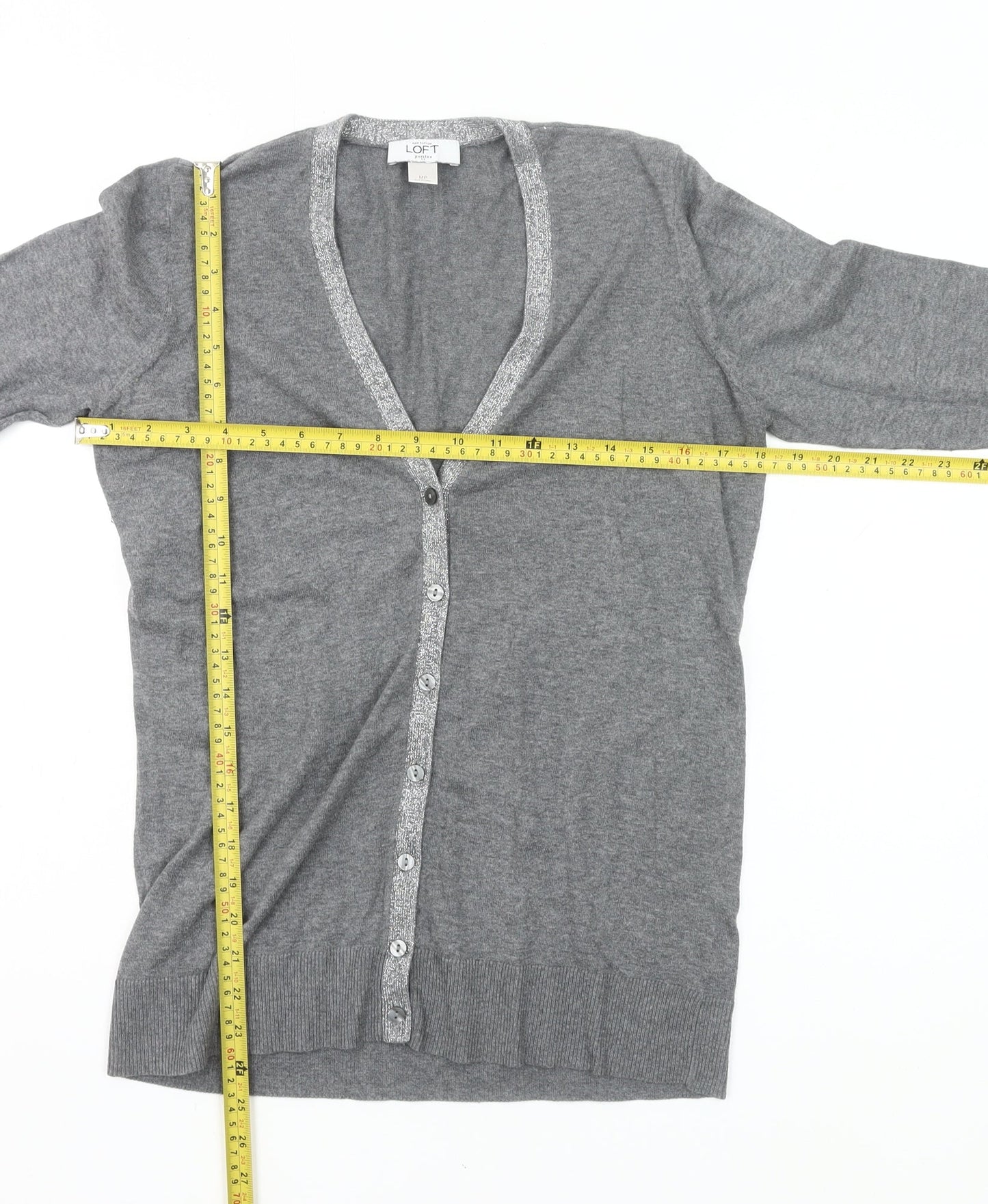 Ann Taylor LOFT Women’s Grey Petite M Cardigan V-Neck Knit Jumper