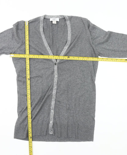 Ann Taylor LOFT Women’s Grey Petite M Cardigan V-Neck Knit Jumper