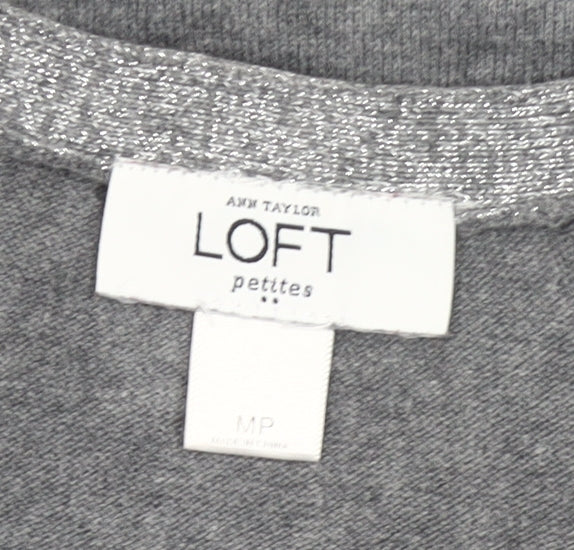 Ann Taylor LOFT Women’s Grey Petite M Cardigan V-Neck Knit Jumper