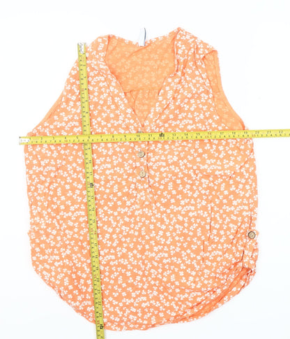 JB Fashion Womens Orange Floral Sleeveless Blouse Size 2