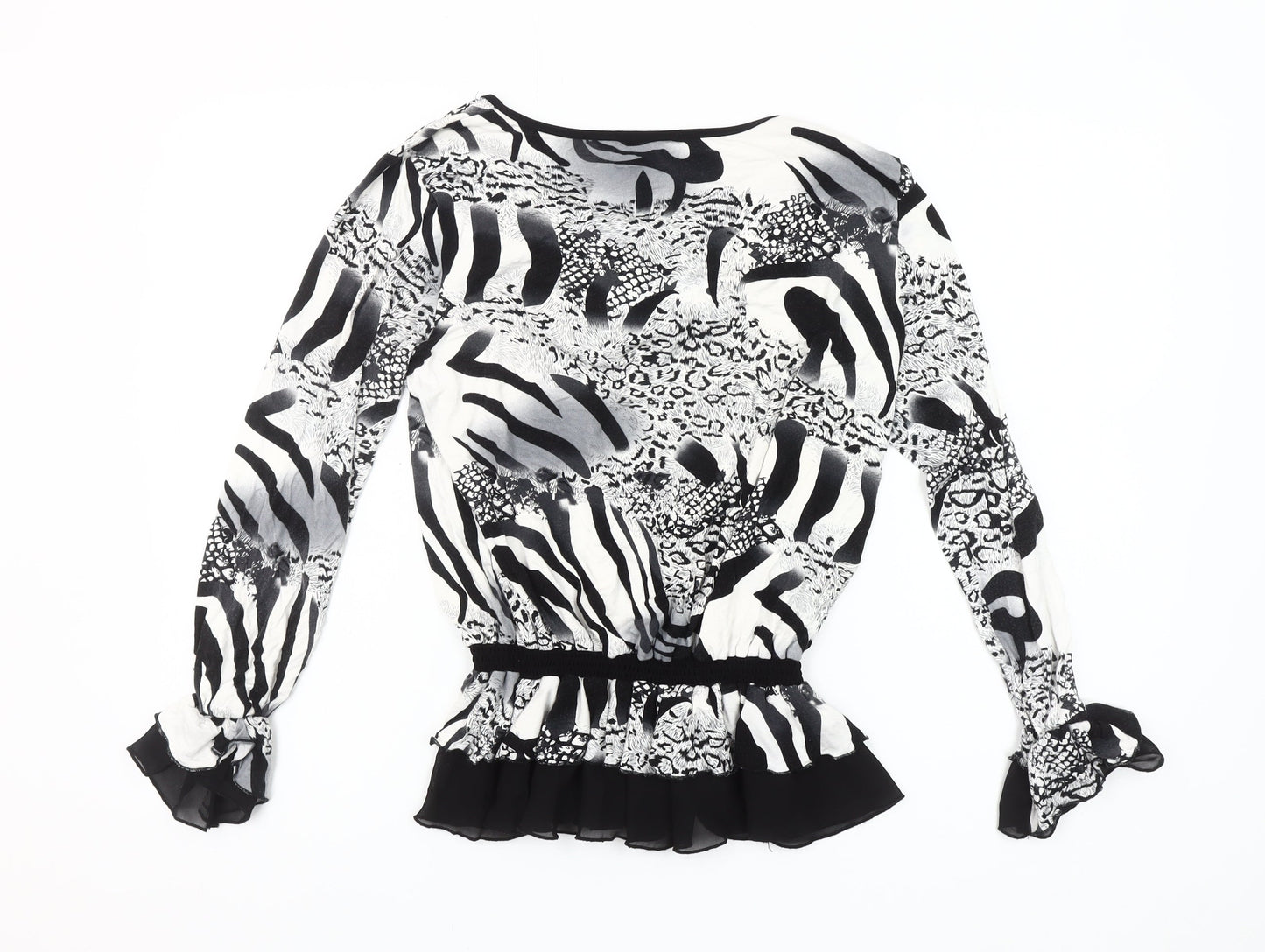 Markwar Women’s Black White Animal Print Beaded Blouse Size 14