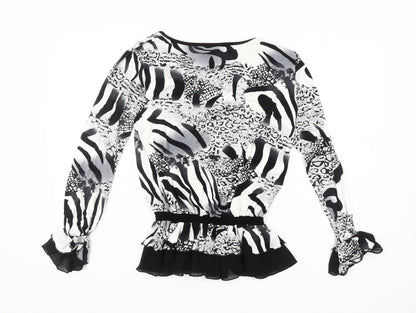 Markwar Women’s Black White Animal Print Beaded Blouse Size 14