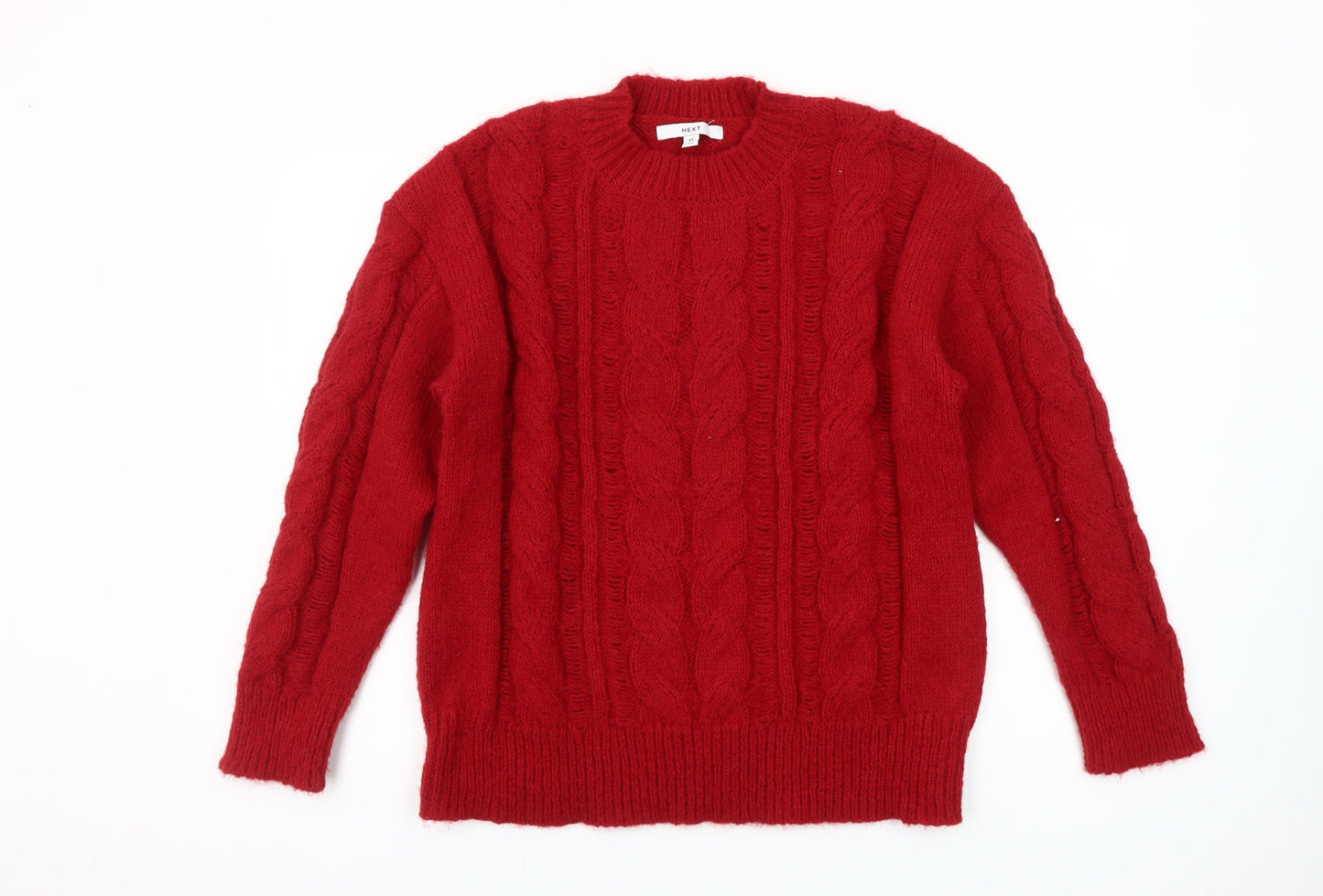 Next Women’s Red Cable-Knit Pullover Jumper M Crew Neck Wool Blend