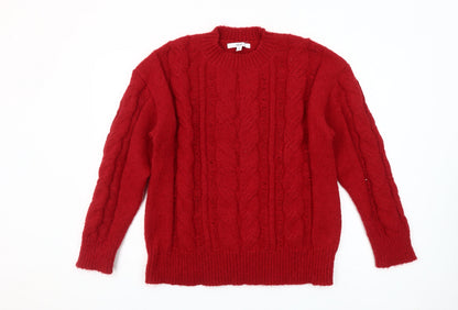 Next Women’s Red Cable-Knit Pullover Jumper M Crew Neck Wool Blend