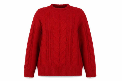 Next Women’s Red Cable-Knit Pullover Jumper M Crew Neck Wool Blend