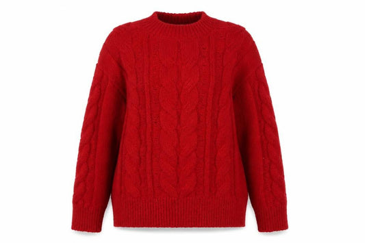 Next Women’s Red Cable-Knit Pullover Jumper M Crew Neck Wool Blend