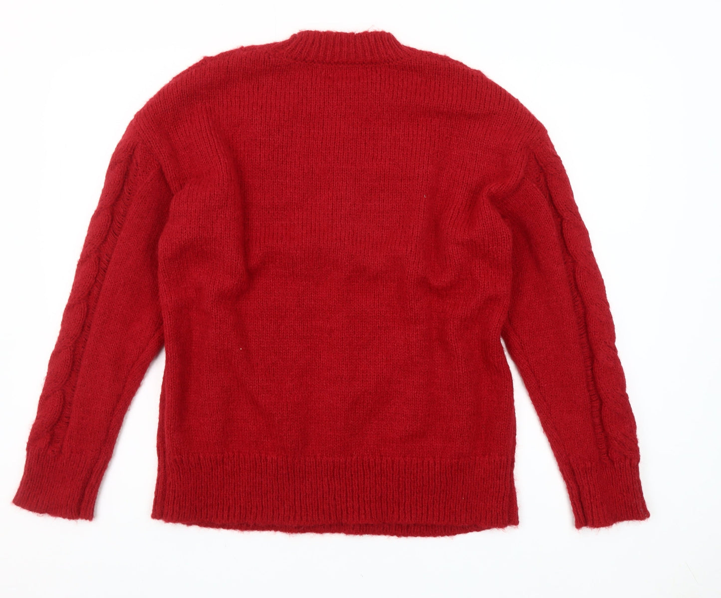 Next Women’s Red Cable-Knit Pullover Jumper M Crew Neck Wool Blend
