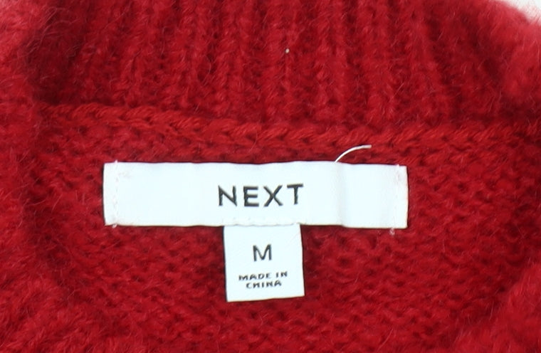 Next Women’s Red Cable-Knit Pullover Jumper M Crew Neck Wool Blend