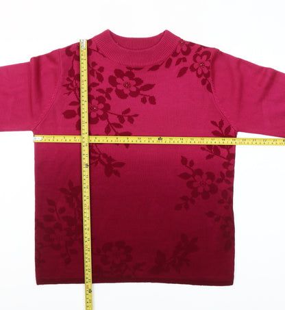 Fay Louise Womens Pink Floral Beaded Pullover Jumper M Mock Neck