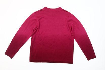 Fay Louise Womens Pink Floral Beaded Pullover Jumper M Mock Neck
