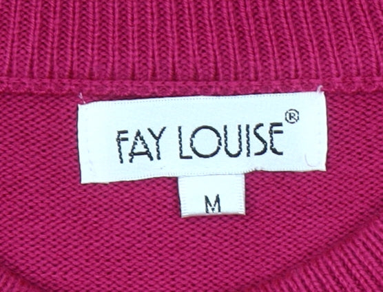 Fay Louise Womens Pink Floral Beaded Pullover Jumper M Mock Neck