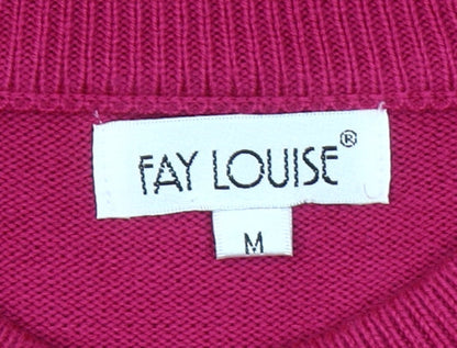 Fay Louise Womens Pink Floral Beaded Pullover Jumper M Mock Neck