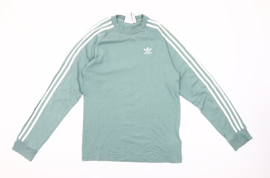 Adidas Men's Green XS Long Sleeve Crew Neck Cotton T-Shirt