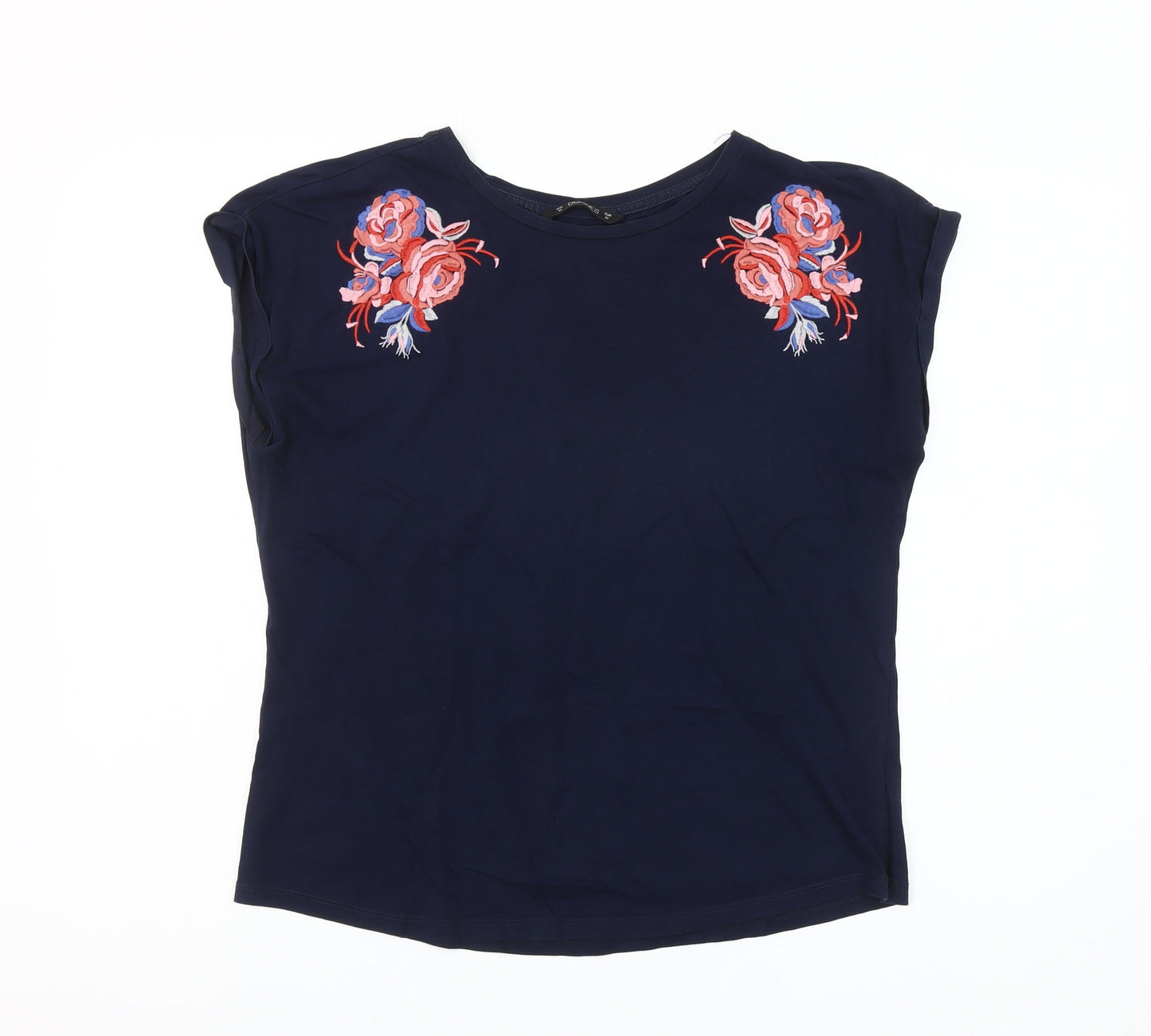 Dunnes Womens Blue Embroidered Floral Cotton T-Shirt M