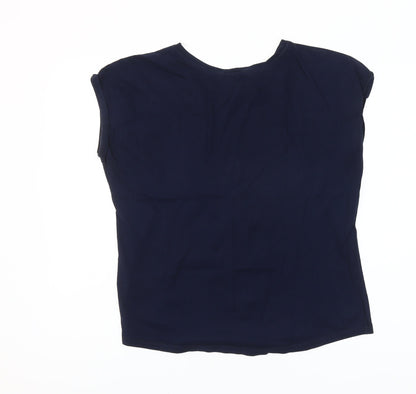 Dunnes Womens Blue Embroidered Floral Cotton T-Shirt M