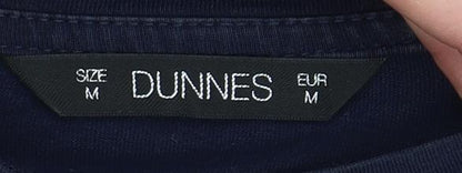 Dunnes Womens Blue Embroidered Floral Cotton T-Shirt M