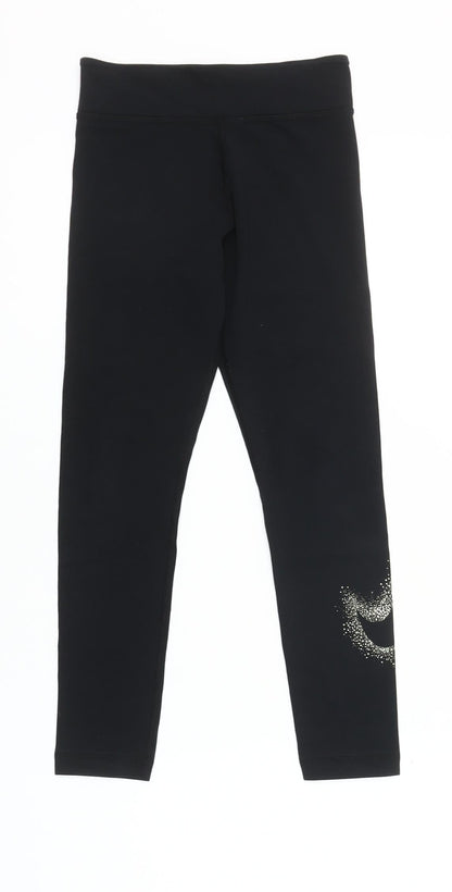 Nike Girls Black Ankle Leggings S 128-137cm Cotton Blend Activewear