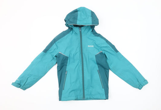 Regatta Girls Blue Waterproof Hooded Rain Coat Jacket 7-8 Years