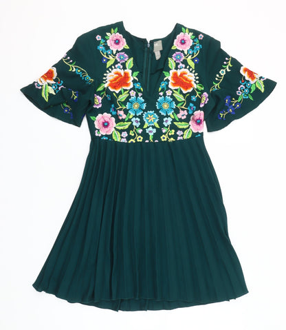 ASOS Women’s Green Floral Embroidered A-Line Dress Size 2