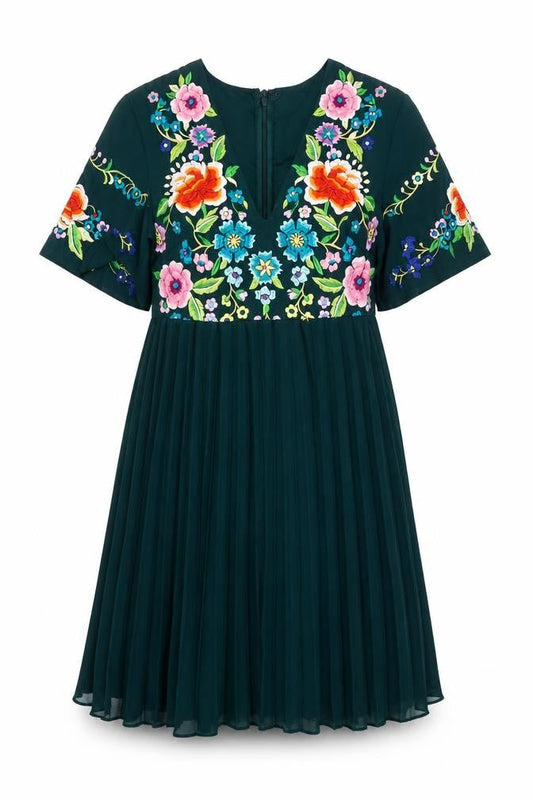 ASOS Women’s Green Floral Embroidered A-Line Dress Size 2
