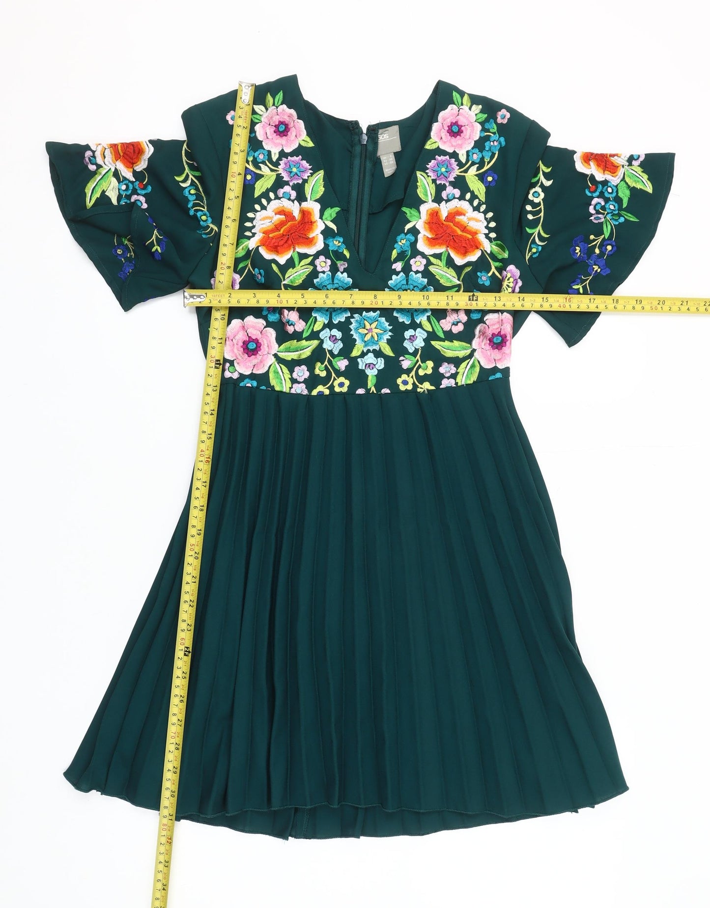ASOS Women’s Green Floral Embroidered A-Line Dress Size 2