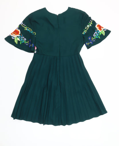 ASOS Women’s Green Floral Embroidered A-Line Dress Size 2