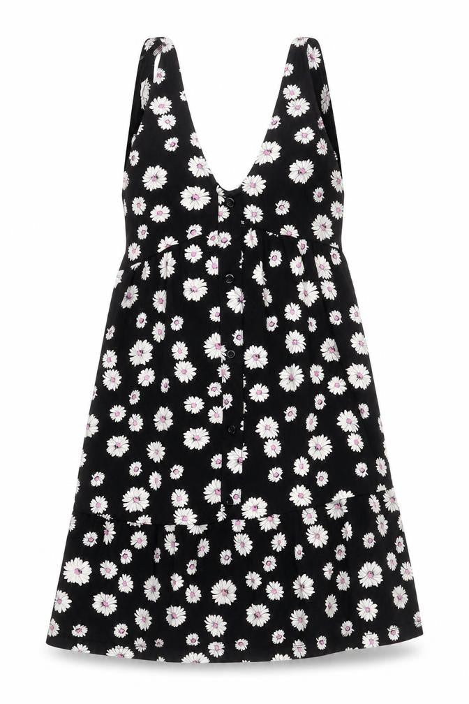 Front view of ASOS Women’s Black Floral Petite Dress, size UK 6, V-Neck Sleeveless