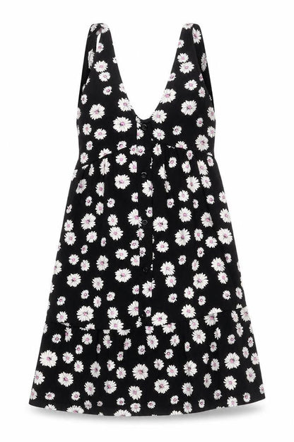 Front view of ASOS Women’s Black Floral Petite Dress, size UK 6, V-Neck Sleeveless