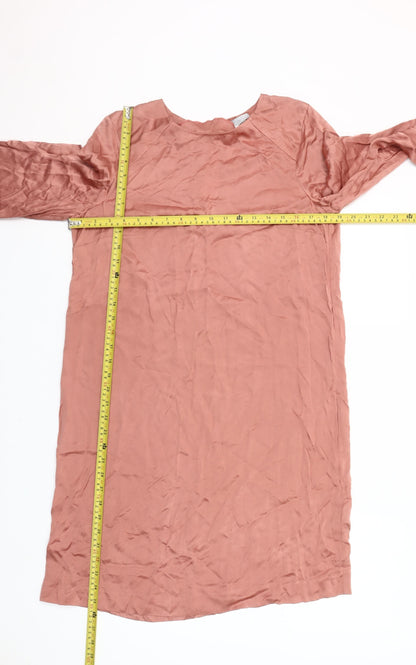 H&M Women Pink Viscose Shift Dress Size 10 Long Sleeve Casual