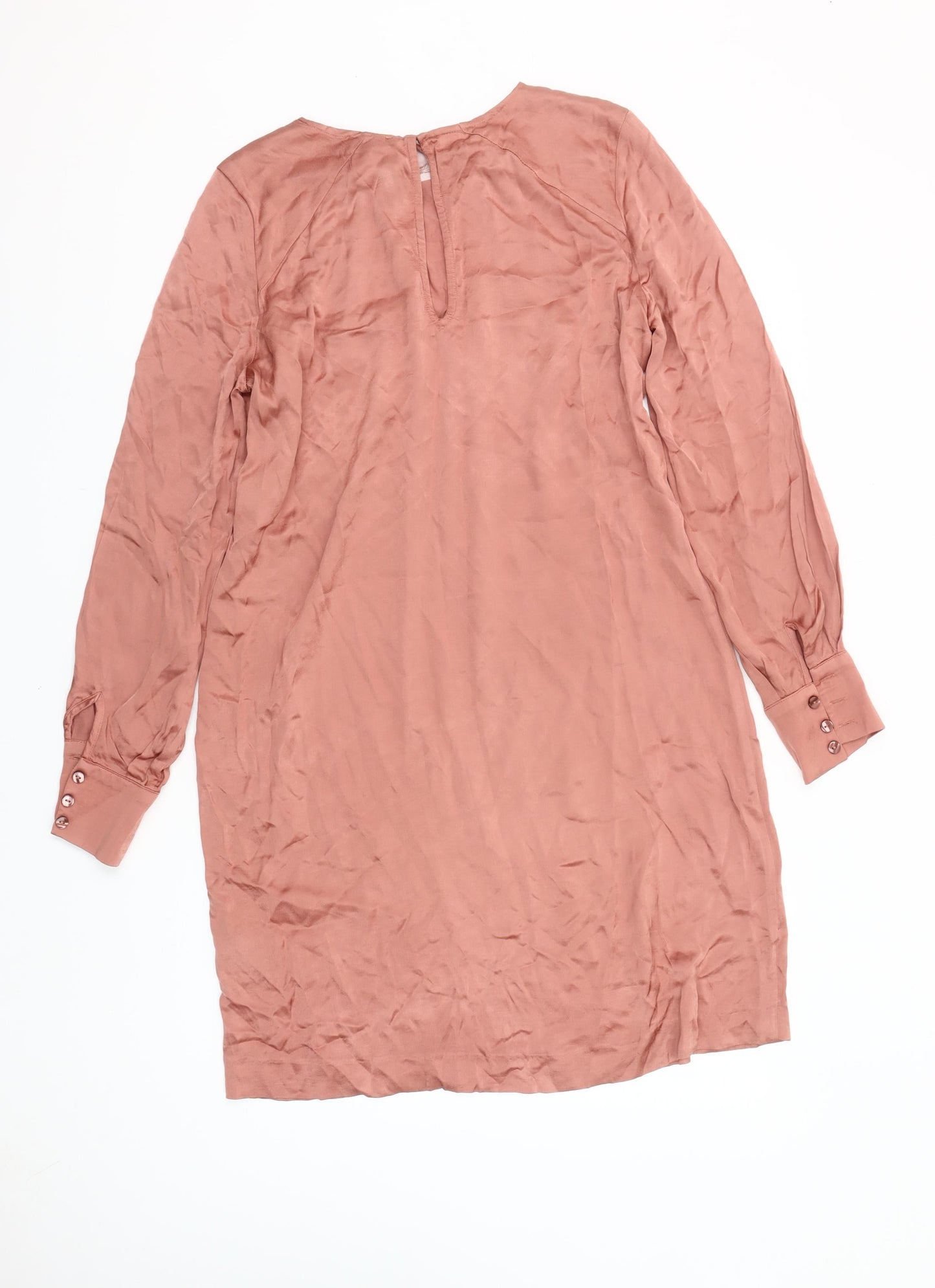H&M Women Pink Viscose Shift Dress Size 10 Long Sleeve Casual