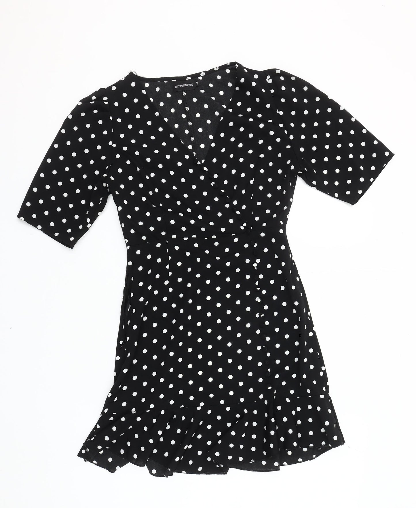 PrettyLittleThing Women’s Black Polka Dot Wrap Dress Size 2