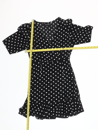 PrettyLittleThing Women’s Black Polka Dot Wrap Dress Size 2