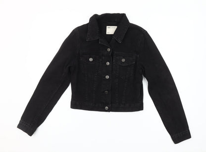 ASOS Women Black Denim Cropped Jacket UK 6 Casual Long Sleeve