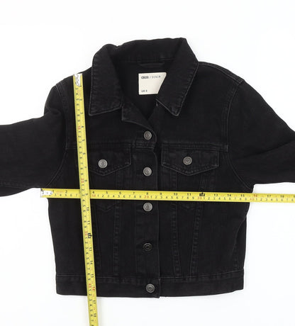 ASOS Women Black Denim Cropped Jacket UK 6 Casual Long Sleeve